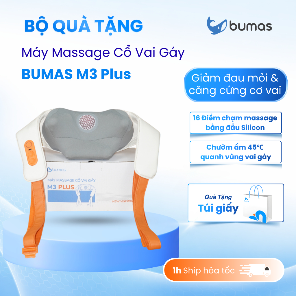 [Set Quà] Máy Massage Cổ Vai Gáy Bumas M3 Plus – Hỗ Trợ Giảm Đau Nhức, Tê Cứng Vùng Vai Gáy Hiệu Quả