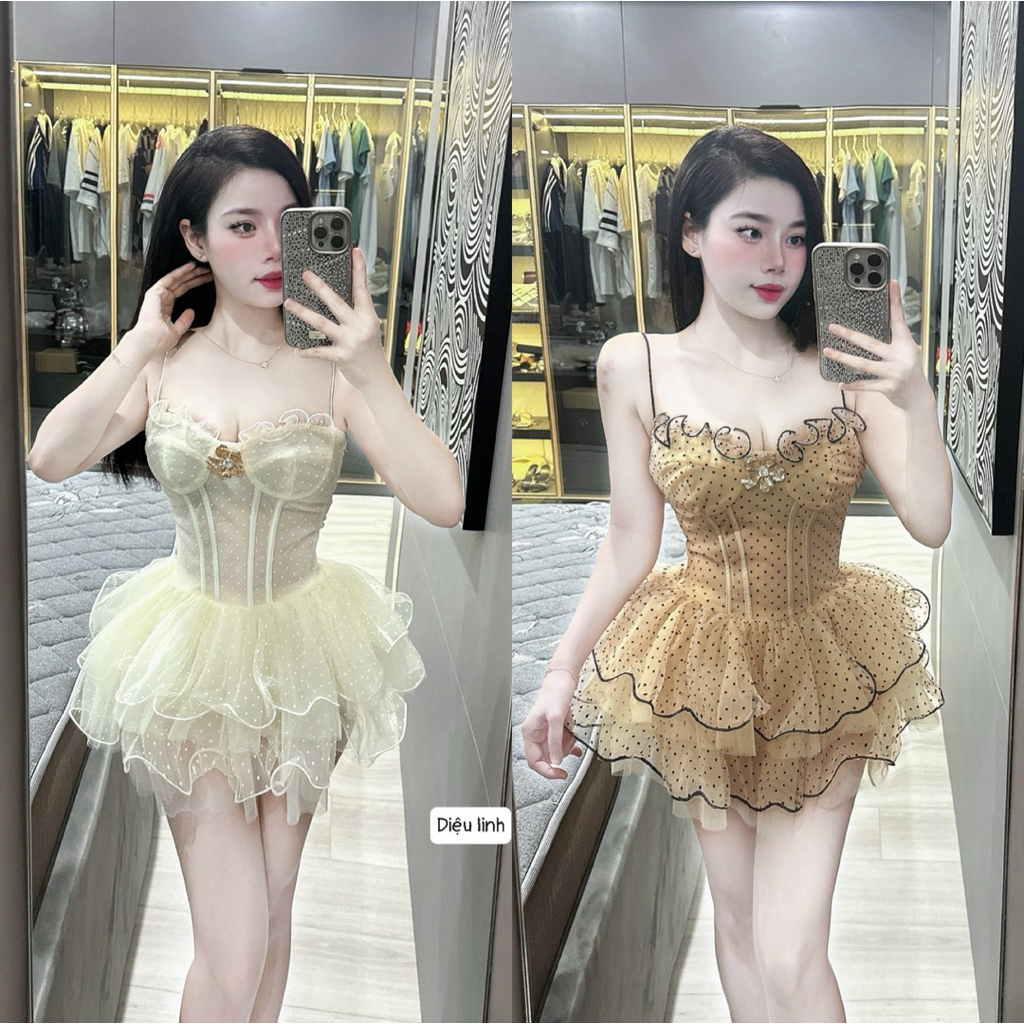 Đầm lưới bi mới về 2 màu 🥰  Kèm tag cài