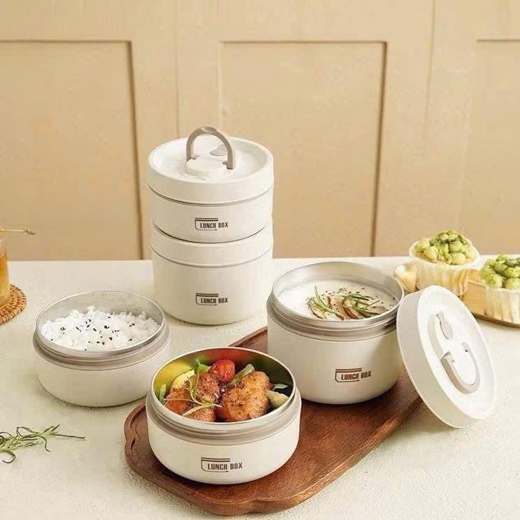 “Hộp Cơm Giữ Nhiệt Nhiều Tầng Kèm Túi Xách – Ruột Inox Dễ Vệ Sinh, Tiện Lợi Đi Học/Đi Làm/Dã Ngoại