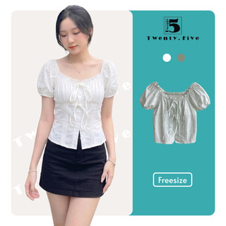 Áo babydoll tay bo chun dáng ngắn, áo kiểu nữ bo chun sau phối thắt nơ xinh xắn Twenty.5- 6807