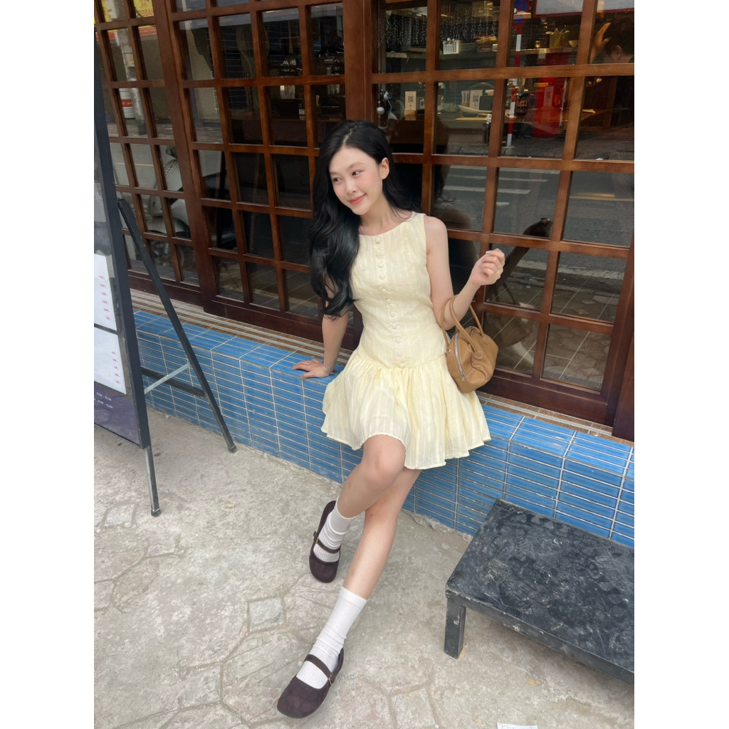 Lune Dress (TSW) Váy sát nách cúc bọc dáng xoè Nữ the.sweaterweather (Có sẵn)
