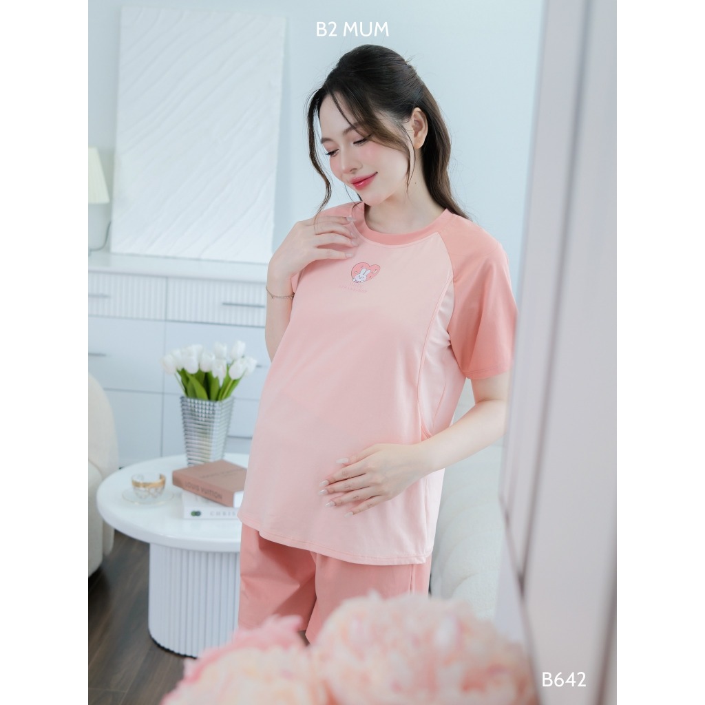 Bộ bầu và sau sinh chất cotton mềm mại,thấm hút mồ hôi,có chun điều chỉnh cho bé ti,in hình sắc nét B642 B2 MUM