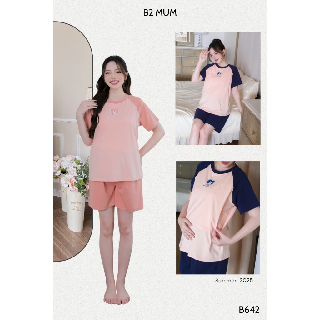 Bộ bầu và sau sinh chất cotton mềm mại,thấm hút mồ hôi,có chun điều chỉnh cho bé ti,in hình sắc nét B642 B2 MUM