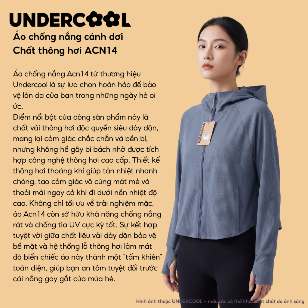 Áo Chống Nắng Nữ Cánh Dơi UNDERCOOL Vải Thông Hơi UPF 200+ Chống Nhiệt Vành Mũ To Dáng Croptop Chất Umi Nỉ Co Giãn ACN14
