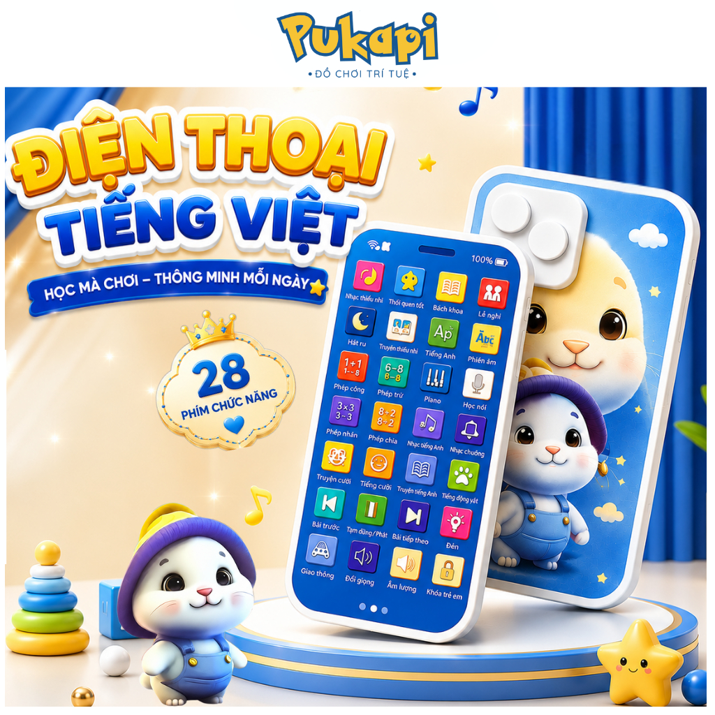 Điện Thoại Hottrend Đồ Chơi Dành Cho Bé Trẻ Em Điện Thoại Thông Minh Tiếng Việt 28 Phím - Đồ Chơi Cho Bé PUKAPI