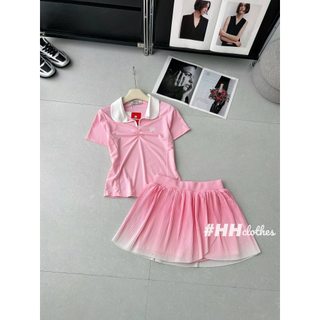 Sét thể thao hồng cộc tay kèm chân váy ly nhỏ ngắn