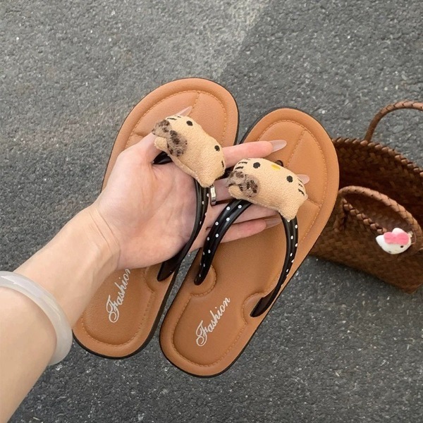 Dép Kẹp Nữ Gấu Bông Cute Quai Chấm Bi Êm Chân – Dép Xỏ Ngón Đi Biển, Đi Chơi Style Hàn Quốc