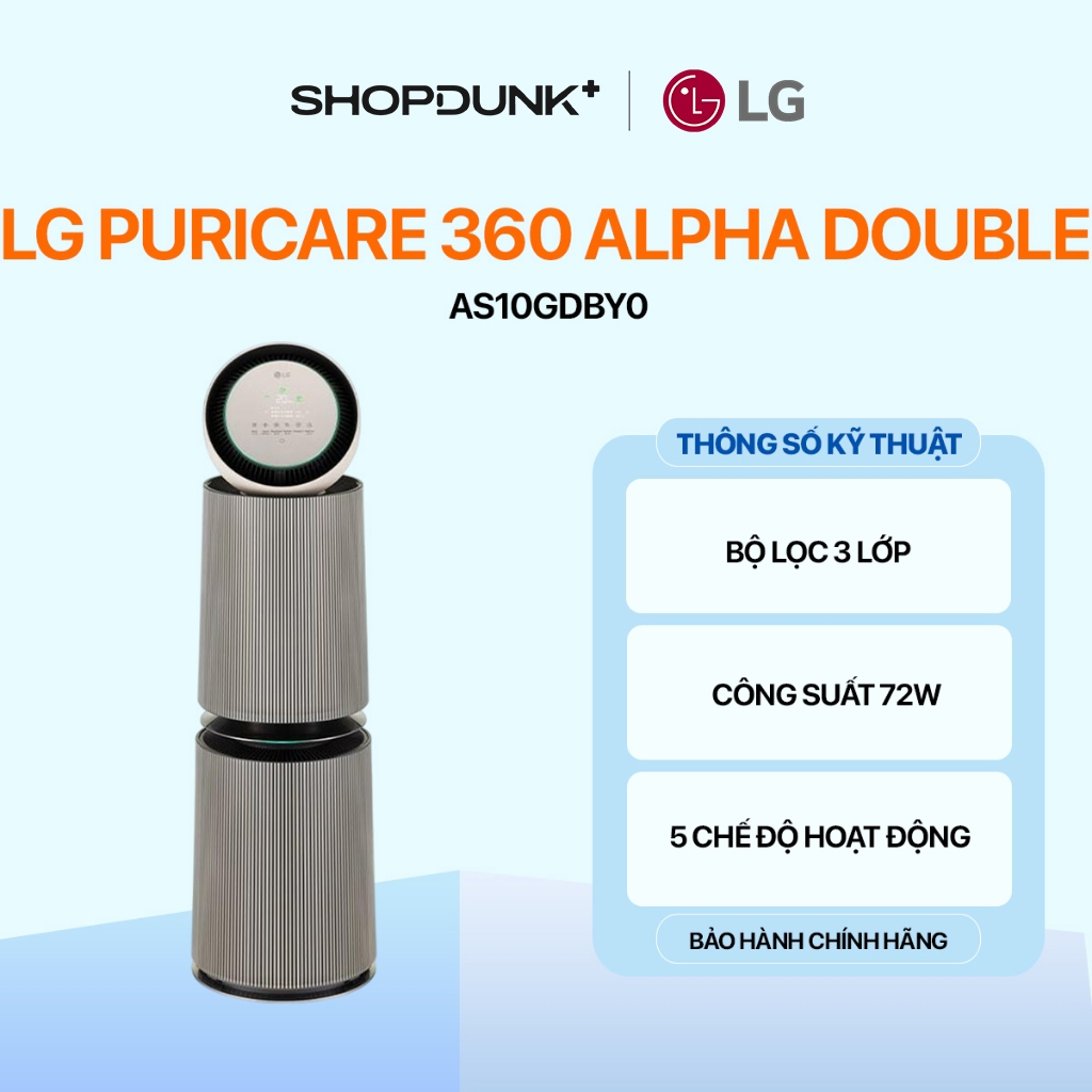 Máy Lọc Không Khí LG PuriCare360 Double Alpha 2 Tầng AS10GDBY0 72W Chính Hãng
