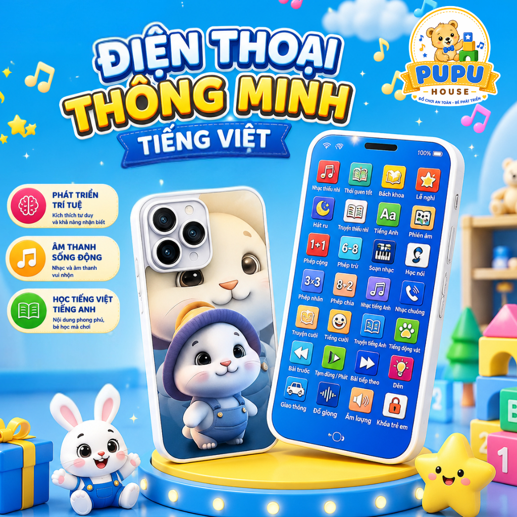 Điện Thoại Đồ Chơi Trẻ Em Bài Hát Thiếu Nhi Tiếng Việt  Nhạc Ru Ngủ Nhiều Chức Năng  - Đồ Chơi Cho Bé PUPU HOUSE
