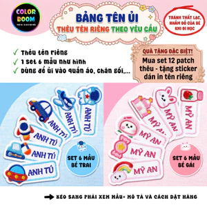 Bảng tên ủi Thêu Tên Bé Theo Yêu Cầu - Thêu Vi Tính - dùng để ủi-may vào áo, quần, balo - ColorBoom