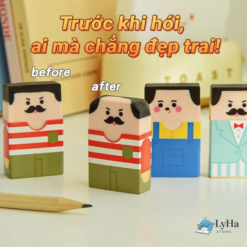 Gôm Tẩy Bút Chì , Tẩy Ông Chú Đầu Hói - Tẩy Dẻo Hình Ngộ Nghĩnh Phù Hợp Cho Học Sinh Viết Vẽ