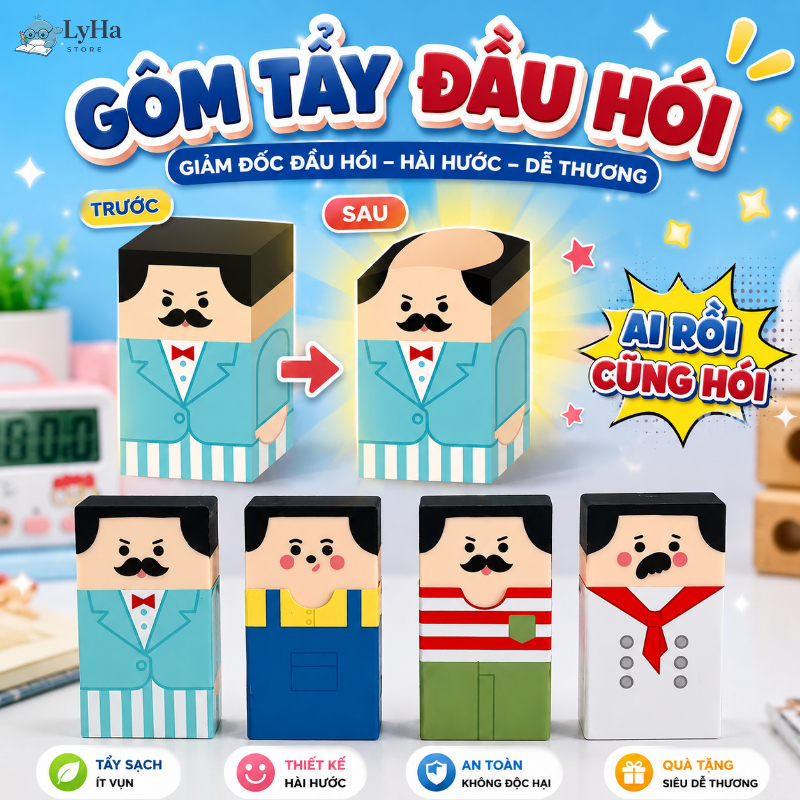 Gôm Tẩy Bút Chì , Tẩy Ông Chú Đầu Hói - Tẩy Dẻo Hình Ngộ Nghĩnh Phù Hợp Cho Học Sinh Viết Vẽ