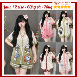 Bộ đồ ngủ nữ pijama đùi ngắn cổ v chữ y lụa latin mịn mát bigsize 2SCC03, đồ bộ nữ đồ mặc nhà dễ thương sang chảnh