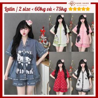 Bộ đồ ngủ nữ pijama đùi ngắn cổ v chữ y lụa latin mịn mát bigsize 2SCC03, đồ bộ nữ đồ mặc nhà dễ thương sang chảnh