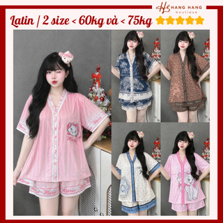 Bộ đồ ngủ nữ pijama đùi ngắn cổ v chữ y lụa latin mịn mát bigsize 2SCC03, đồ bộ nữ đồ mặc nhà dễ thương sang chảnh