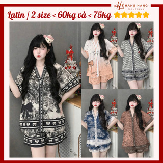 Bộ đồ ngủ nữ pijama đùi ngắn cổ v chữ y lụa latin mịn mát bigsize 2SCC03, đồ bộ nữ đồ mặc nhà dễ thương sang chảnh
