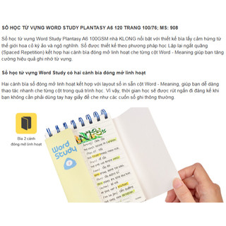 KLONG - Sổ Tay Học Từ Vựng Word Study Plantasy Size A6 120 trang 100/76; MS: 908 ♥  Vocabulary Learning Pastel Notebook