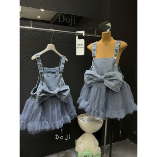 Yếm Jeans Bò Nơ Phối Voan QC