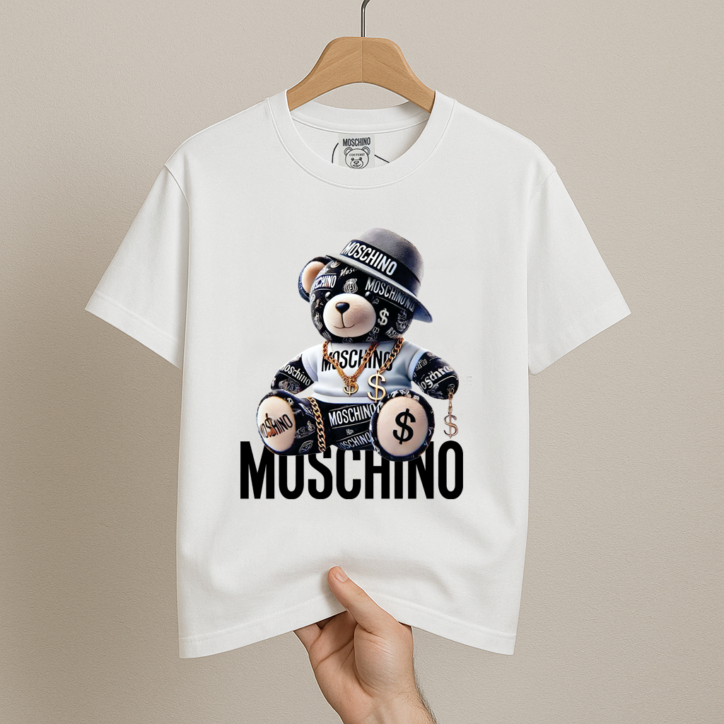 100% Cotton Áo Thun Unisex Nam Nữ MOSCHINO Gấu Thời Trang Cao Cấp