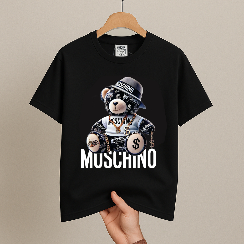100% Cotton Áo Thun Unisex Nam Nữ MOSCHINO Gấu Thời Trang Cao Cấp