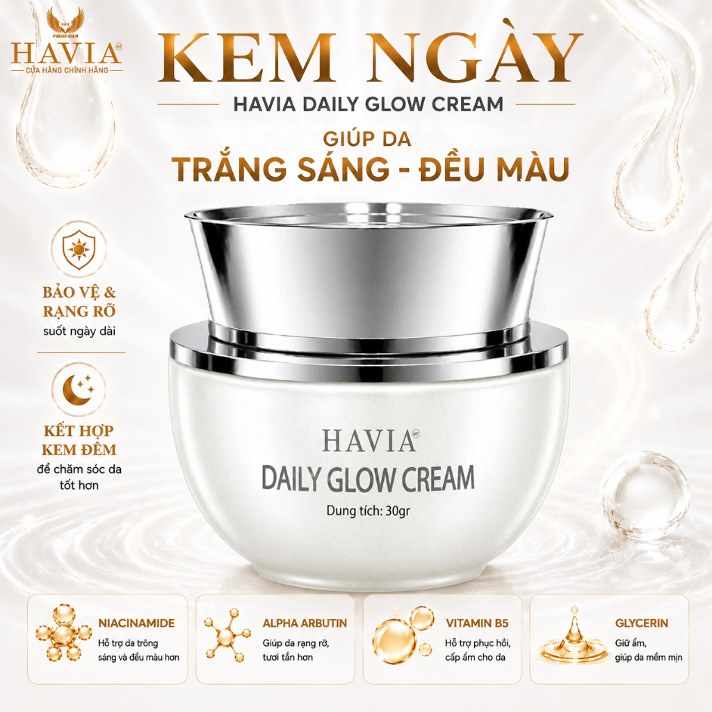 Kem Dưỡng Da Ban Ngày HAVIA Daily Glow Cream - Dưỡng Ẩm, Làm Sáng Da, Giảm Xỉn Màu, Cho Da Mềm Mịn.