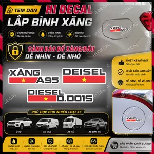 Tem lưu ý nhắc nhở đổ xăng / dầu cho ô tô , decal dán nắp xăng - tem cảnh báo nhắc đổ xăng/dầu - hidecal