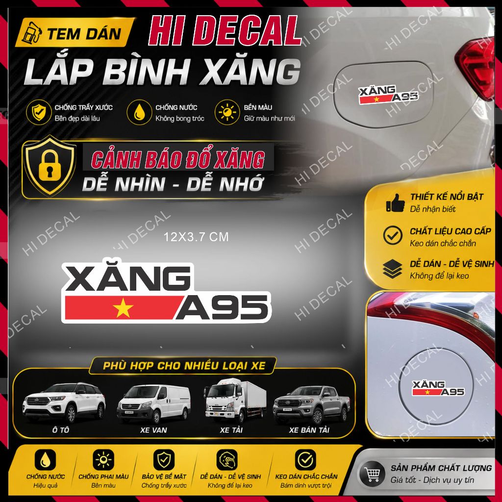 Tem lưu ý nhắc nhở  đổ xăng / dầu cho ô tô , decal dán nắp xăng - tem cảnh báo nhắc đổ xăng/dầu - hidecal