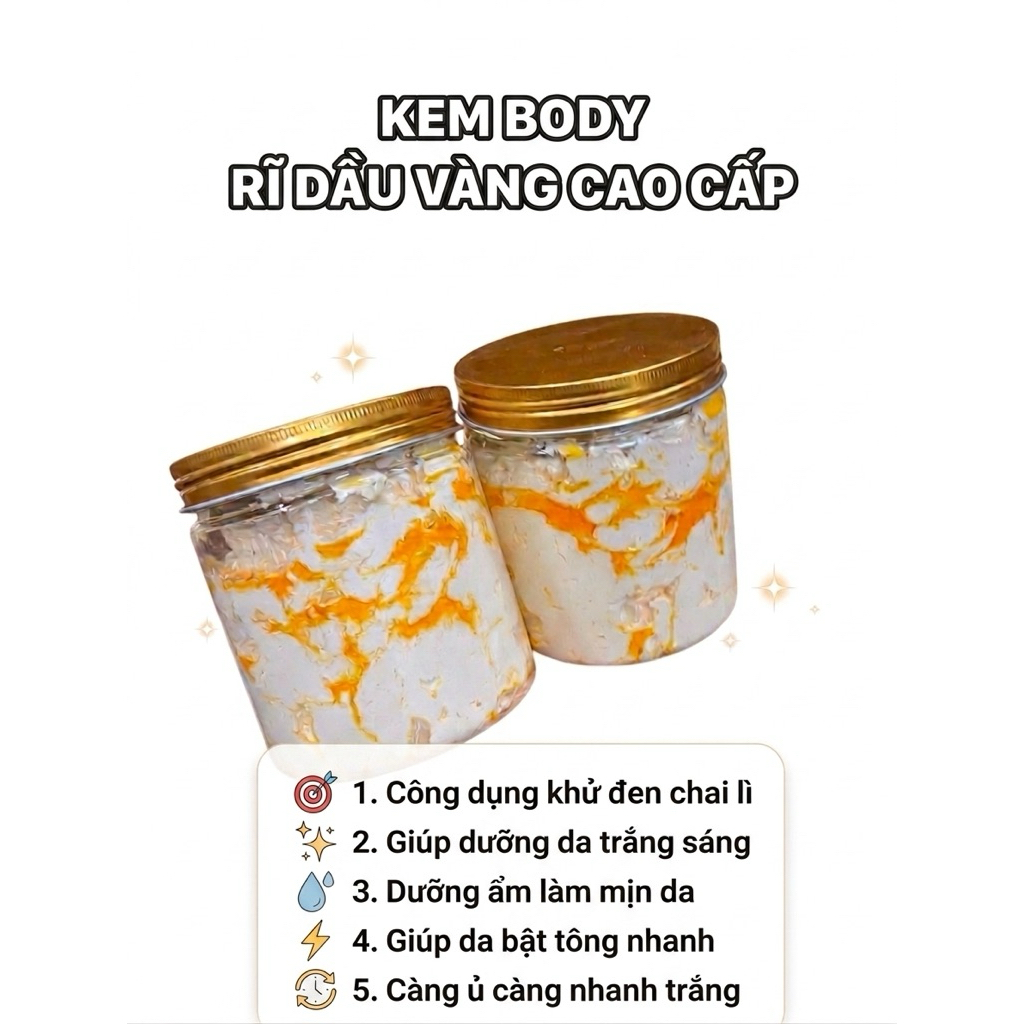 Kem Body Cốt Ủ Nóng Rĩ Dầu Vàng Cao Cấp Trắng Da 600g