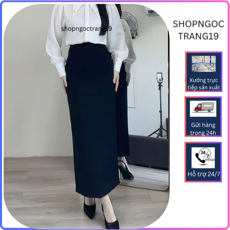 Chân Váy Bút Chì Cạp Liền Sẻ Sau 90cm 1 Lớp Chất UMI Co Dãn SHOPNGOCTRANG19