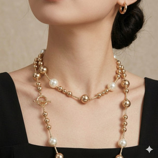 [N1115] [Tặng Bông Tai] - Vòng Cổ, Dây Chuyền Ngọc Trai, Móc OT Trending Trẻ Trung, Sang Trọng