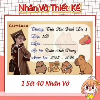 Nhãn vở thiết kế in hình bé theo yêu cầu 2026-2027, 1 tập 40 cái, ghép hình bé, nhiều mẫu lựa chọn