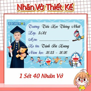 Nhãn vở thiết kế in hình bé theo yêu cầu 2026-2027, 1 tập 40 cái, ghép hình bé, nhiều mẫu lựa chọn