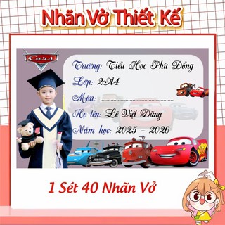 Nhãn vở thiết kế in hình bé theo yêu cầu 2026-2027, 1 tập 40 cái, ghép hình bé, nhiều mẫu lựa chọn
