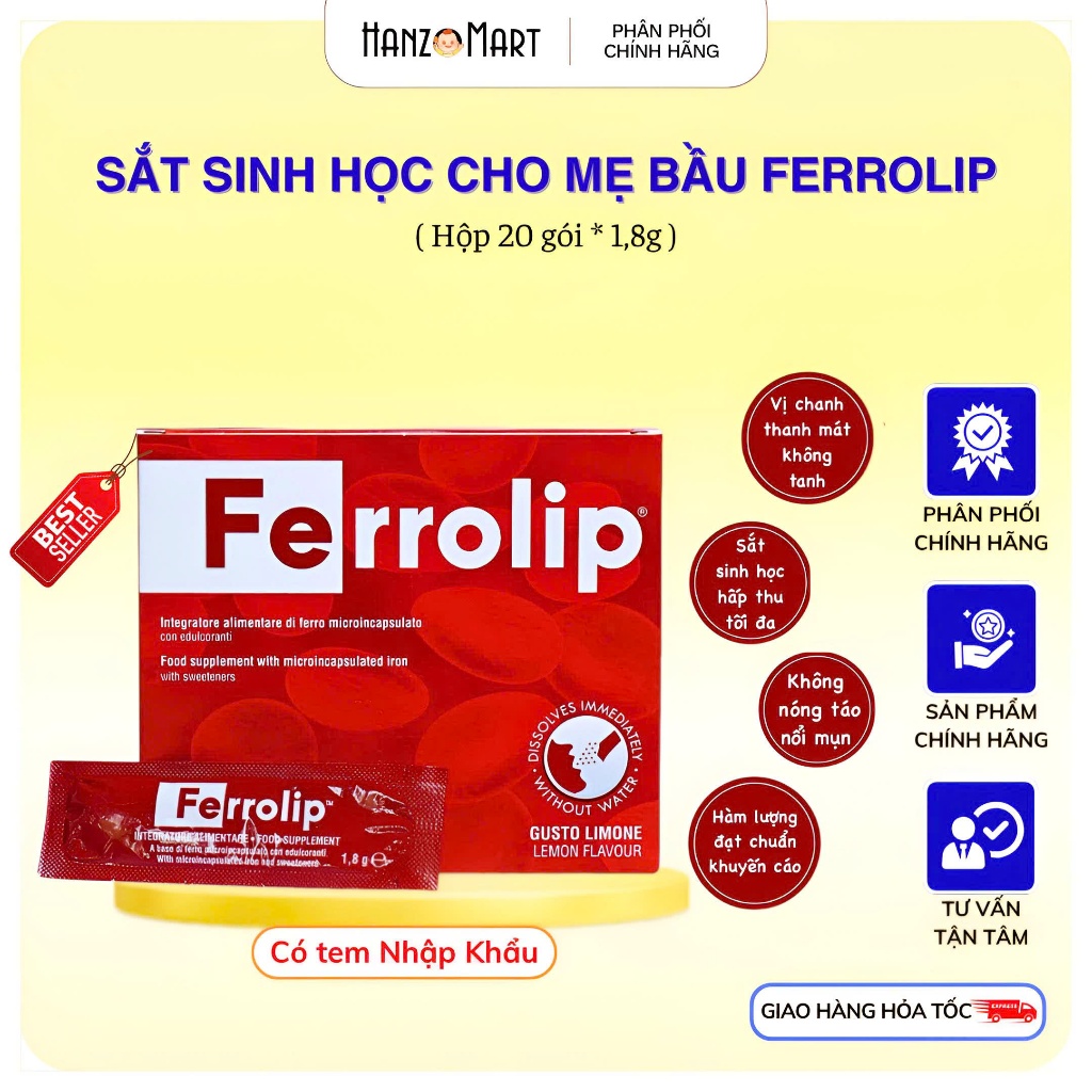 Sắt cho bà bầu sắt sinh học Ferrolip liposome bổ sung sắt cho mẹ bầu, phụ nữ mang thai, người thiếu máu thiếu sắt