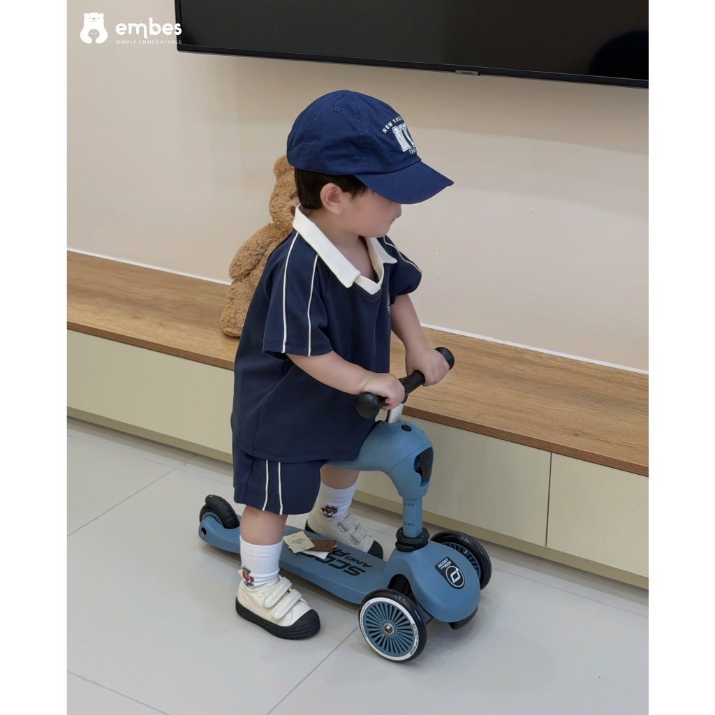 Bộ Cộc Bé Trai Embes, Bộ Polo Cộc Tay Dáng Thể Thao Thêu Hình Chất Cotton Cho Bé Tai Size Từ 8-17Kg