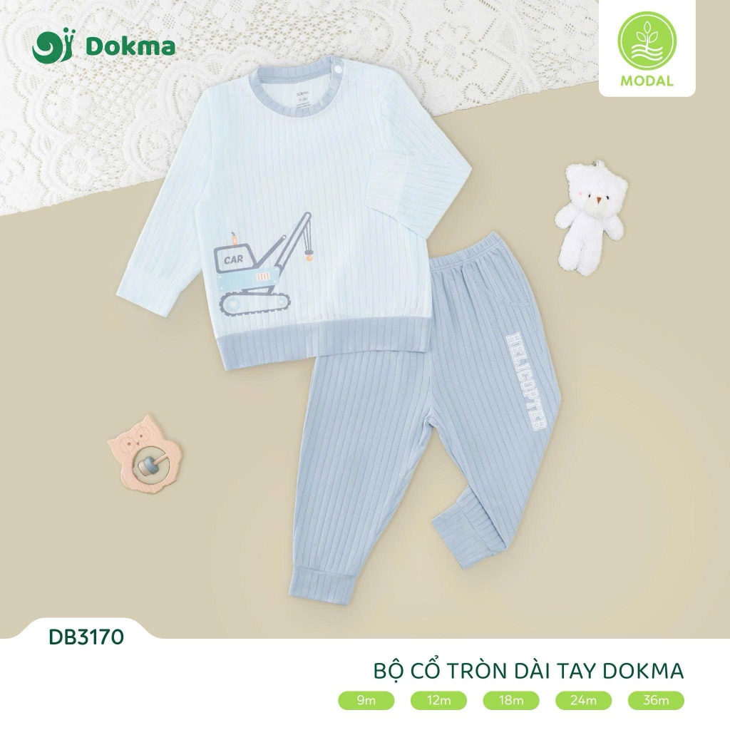 (8-13kg) Bộ Cổ Tròn Cotton Dài Tay Cài Vai Dokma Cho Bé Mã DB3170 DB3116 DB3176 DB3021