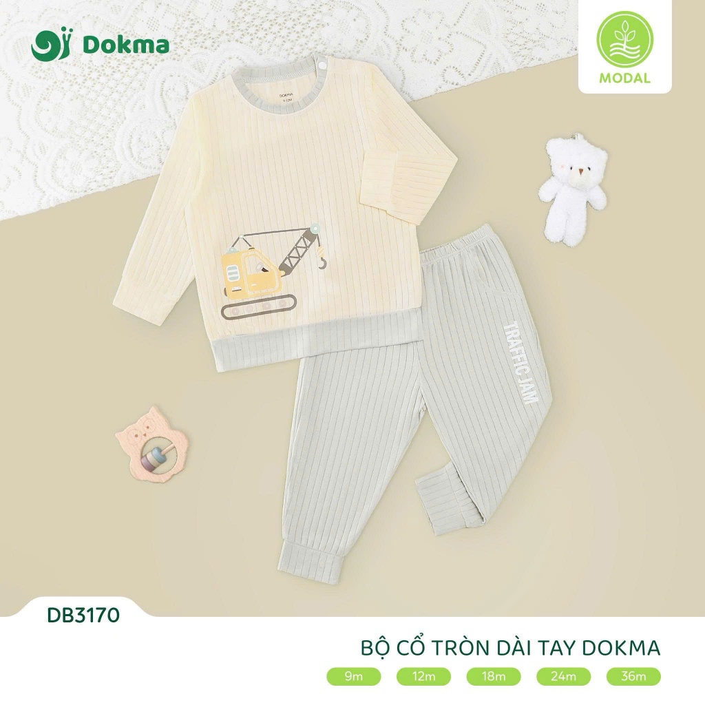 (8-13kg) Bộ Cổ Tròn Cotton Dài Tay Cài Vai Dokma Cho Bé Mã DB3170 DB3116 DB3176 DB3021