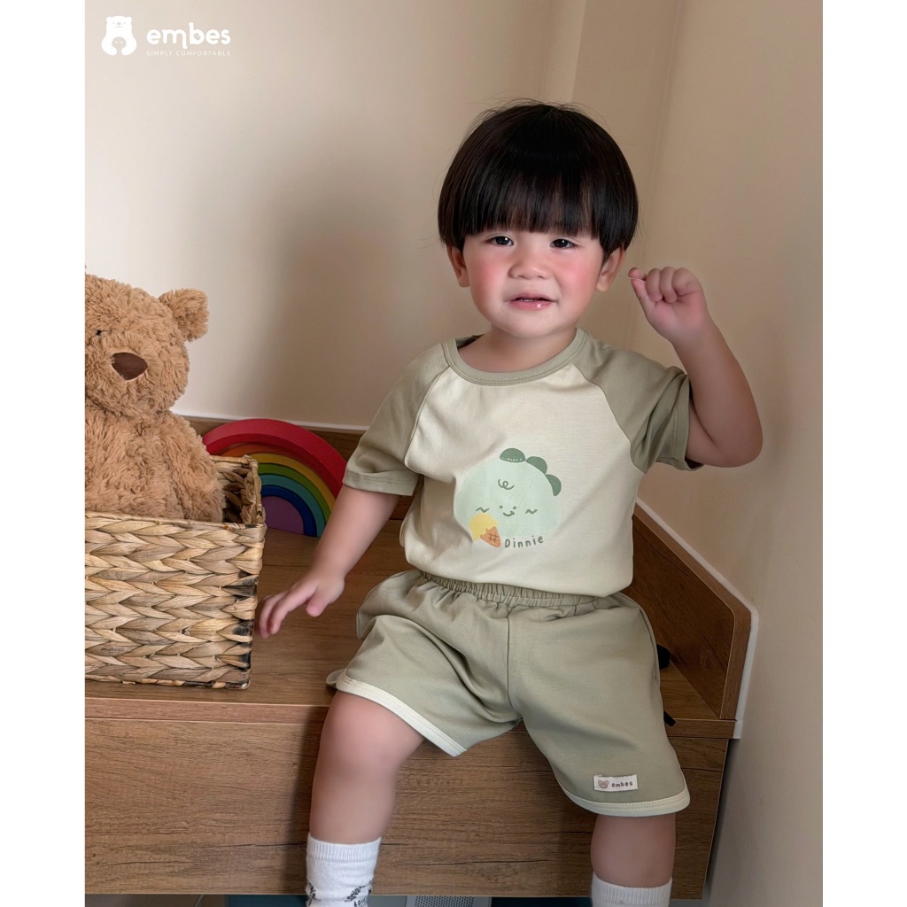 Bộ Cộc Cho Bé Embes, Bộ Cộc Tay Phối Màu In Họa Tiết Chất Mềm Mát Cho Bé Trai Bé Gái Size Từ 8-17Kg