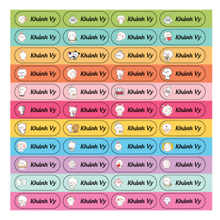Sticker tên bé in theo yêu cầu, dán đồ dùng học tập, 1 sét 100 cái