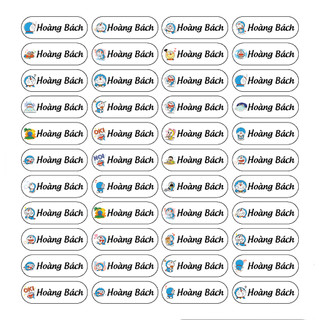 Sticker tên bé in theo yêu cầu, dán đồ dùng học tập, 1 sét 100 cái