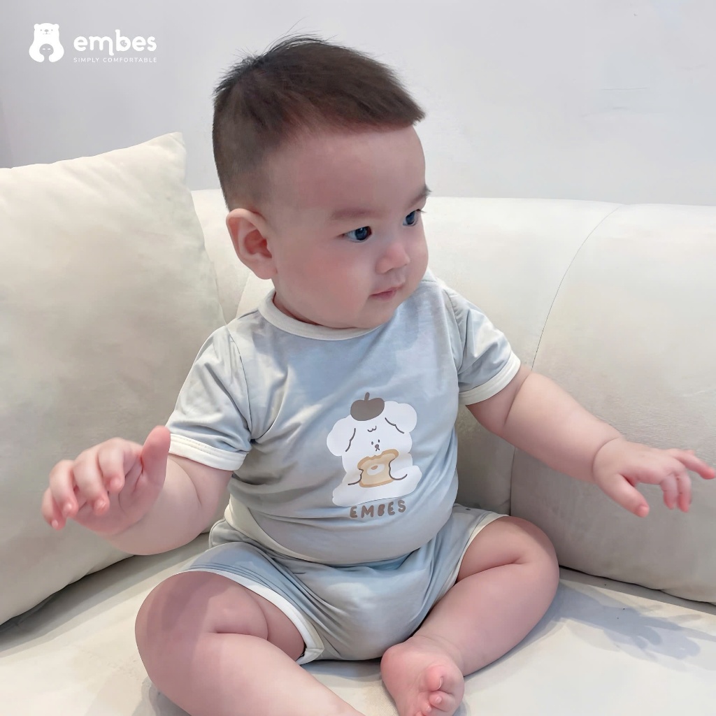 Bộ Cộc Sơ Sinh Embes, Bộ Cộc Tay In Hình Cài Cúc Cổ Cạp Lưng Cao Mềm Mại Cho Bé Sơ Sinh Từ 0-9 Tháng