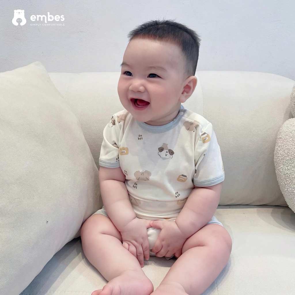 Bộ Cộc Sơ Sinh Embes, Bộ Cộc Tay In Hình Cài Cúc Cổ Cạp Lưng Cao Mềm Mại Cho Bé Sơ Sinh Từ 0-9 Tháng
