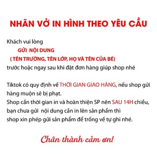 Nhãn vở in tên theo yêu cầu 2026-2027, có 1 tập 40c, in trường, lớp, tên bé (KHÔNG IN TỪNG MÔN HỌC)