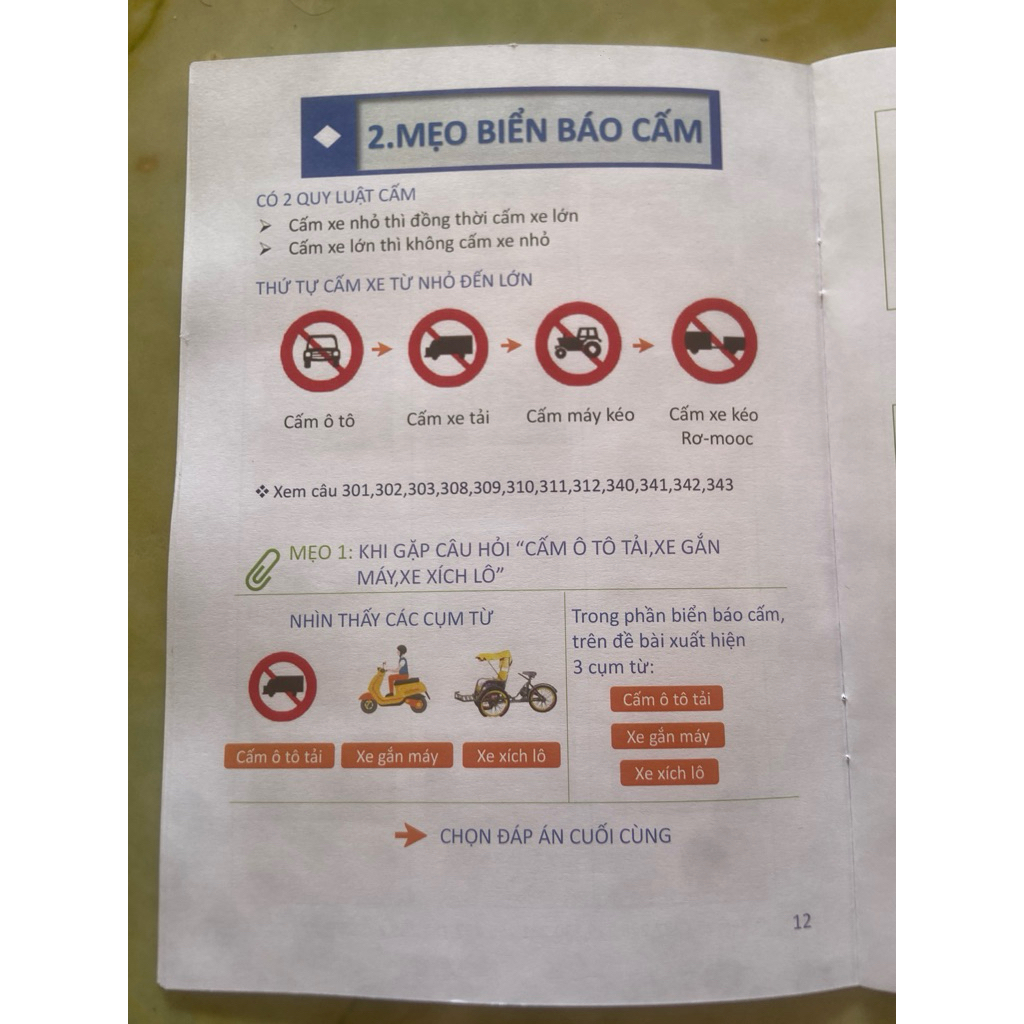 Mẹo 600 Câu Lý Thuyết B,C1,C,D1,D2,D,CE,DE Mới Nhất