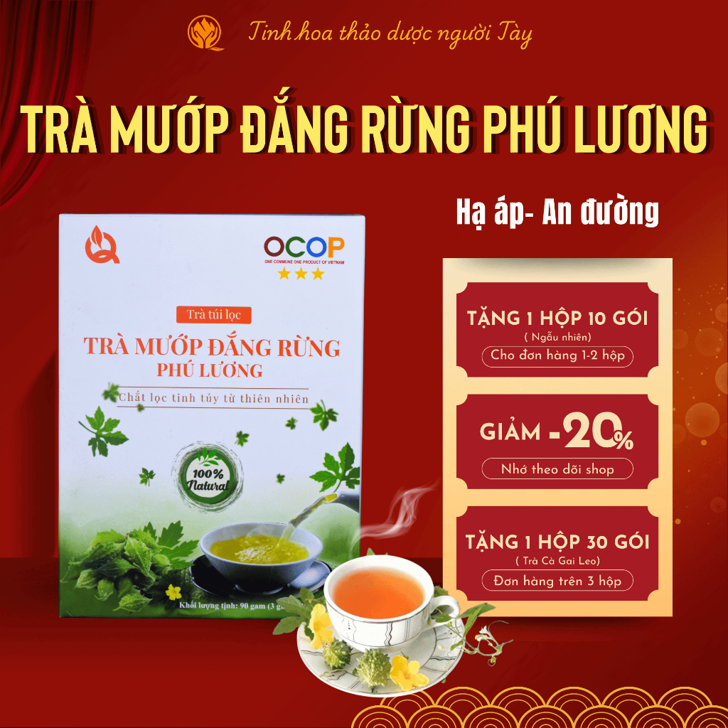 Trà Khổ qua rừng Phú Lương OCOP 3sao Đắng nguyên vị - Hỗ trợ Huyết áp cao, Tiểu đường, Mỡ máu cao