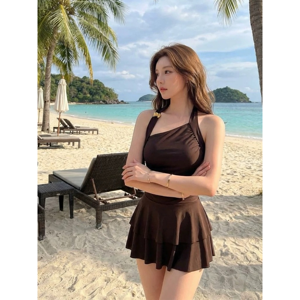 Bikini Liền Váy Nâu Ánh Tím Siêu Xinh Nhẹ Nhàng Hàng Qc cao cấp