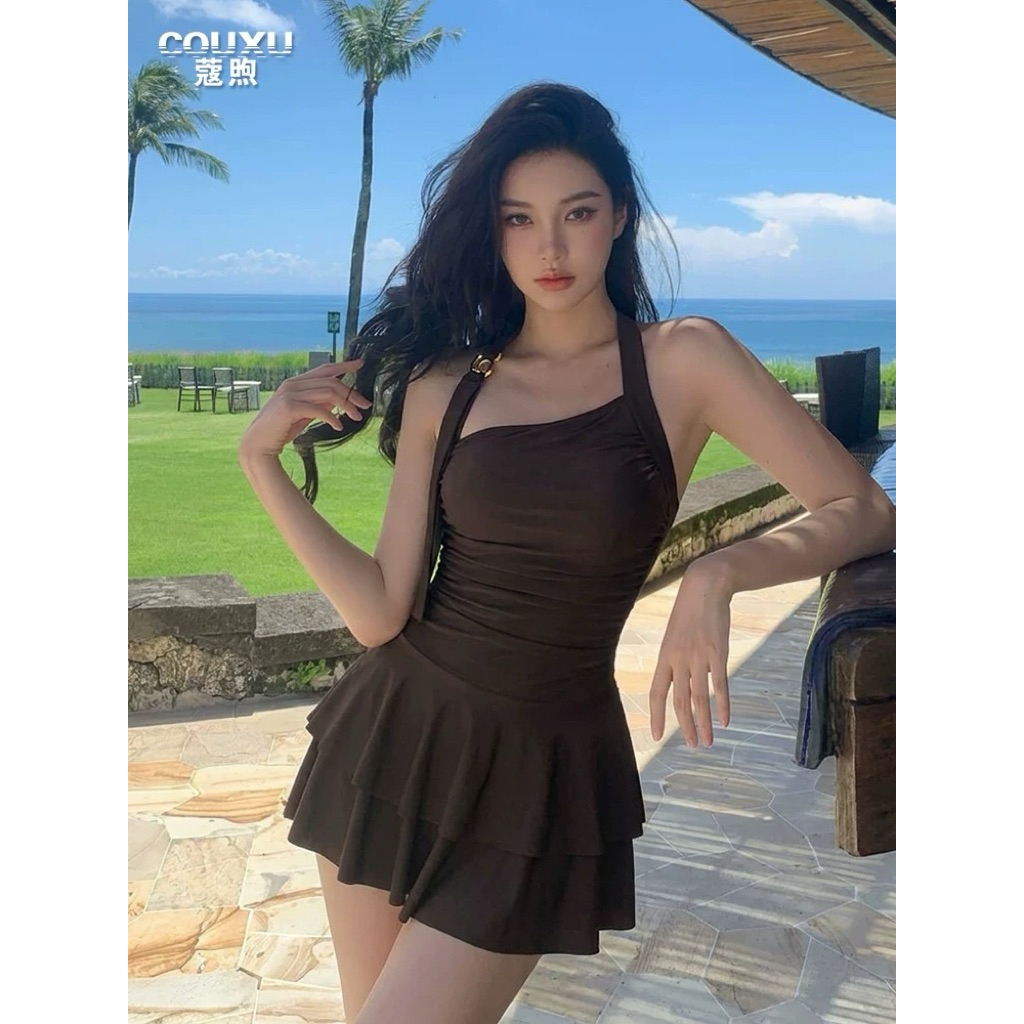 Bikini Liền Váy Nâu Ánh Tím Siêu Xinh Nhẹ Nhàng Hàng Qc cao cấp