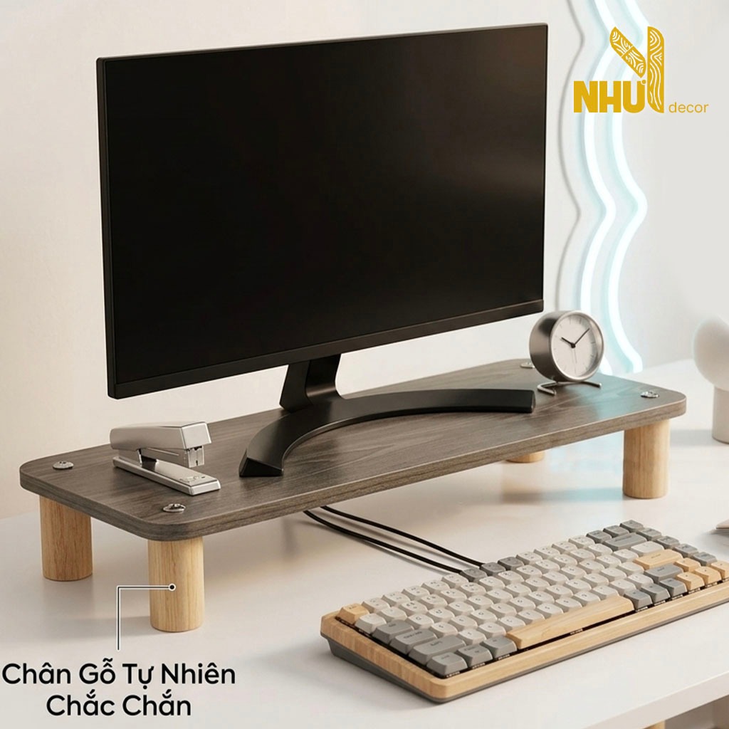 Kệ để màn hình máy tính decor góc làm việc gỗ MDF thương hiệu NHU Y DECOR