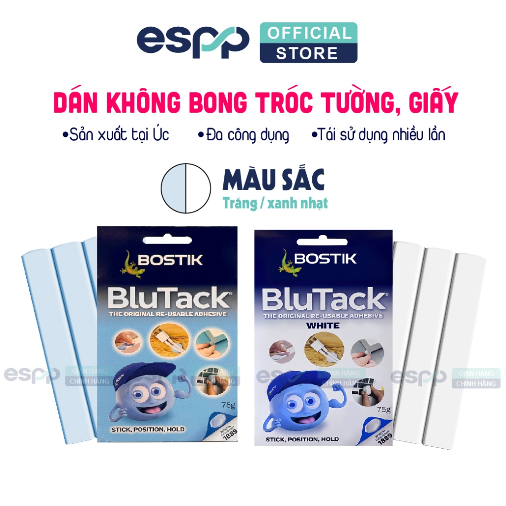 Đất sét dán dính đa năng thay thế băng keo 2 mặt - (Xanh / Trắng) - 75 gram - Bostik