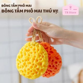 Bông tắm hình phô mai Jerry vàng tạo bọt làm sạch cơ thể cao su non